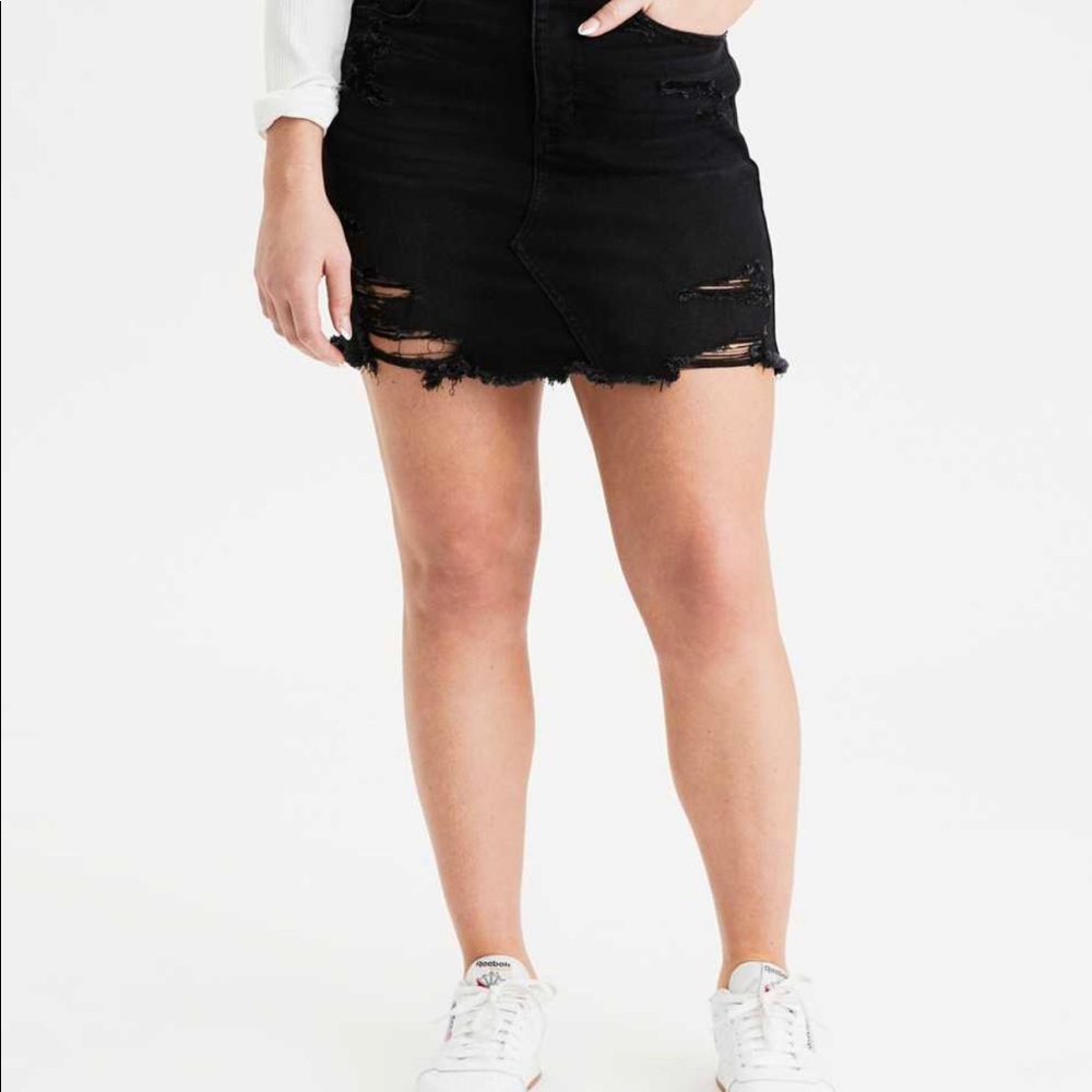 American Eagle Outfitters Black Distressed Jean Skirt